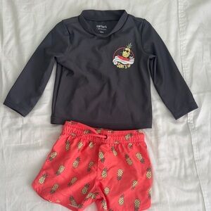 Carter's Charcoal and Coral Kids Rashguard Set